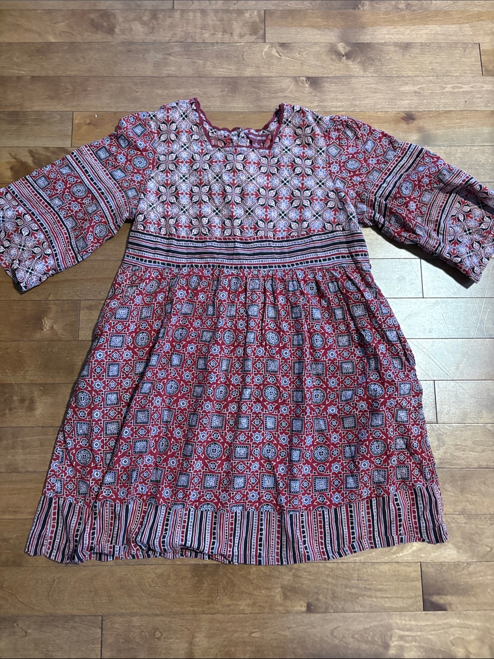 April Cornell Boho Red Patterned Dress with Pockets
